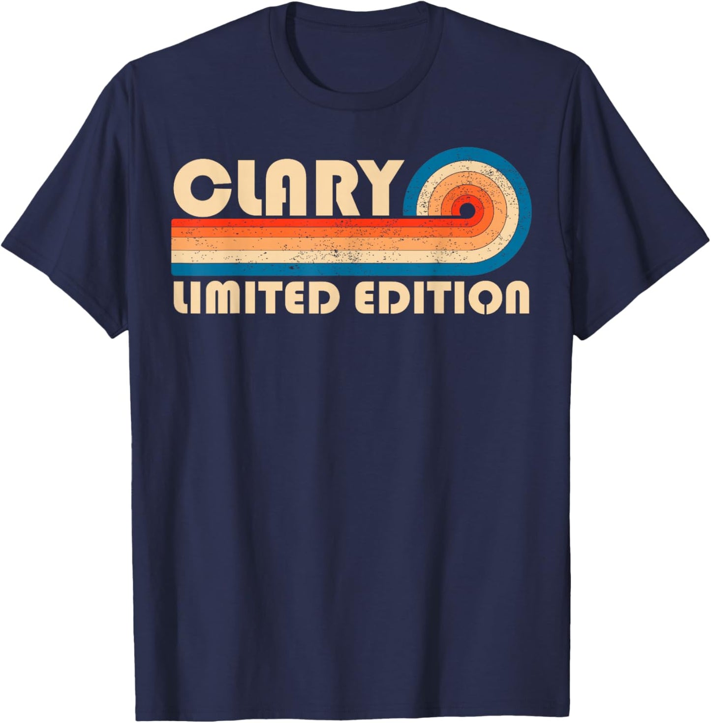 Clary Retro 70s 80s Sunset Stripe T-Shirt - T-Shirt | Navy