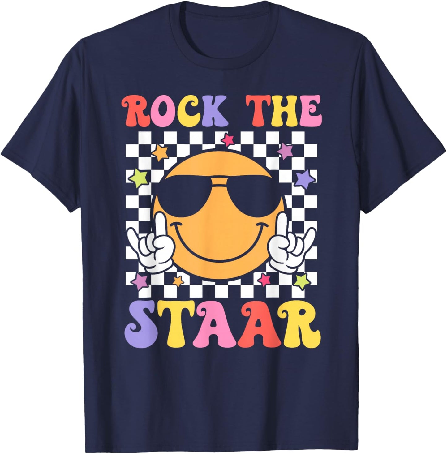 Smile Face Groovy Teacher T-Shirt - T-Shirt | Navy