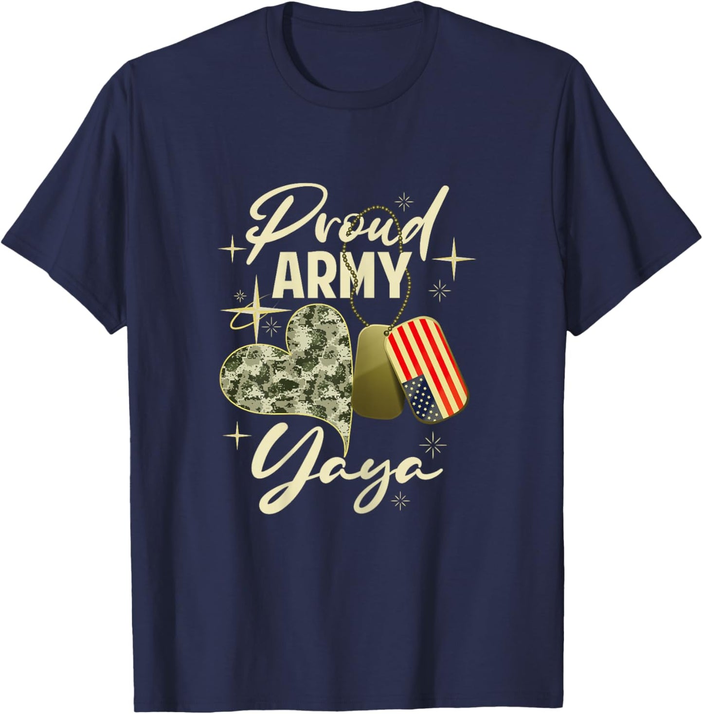 Proud Army Yaya Camouflage Mother's Day Dog Tag US Flag T-Shirt - T-Shirt | Navy
