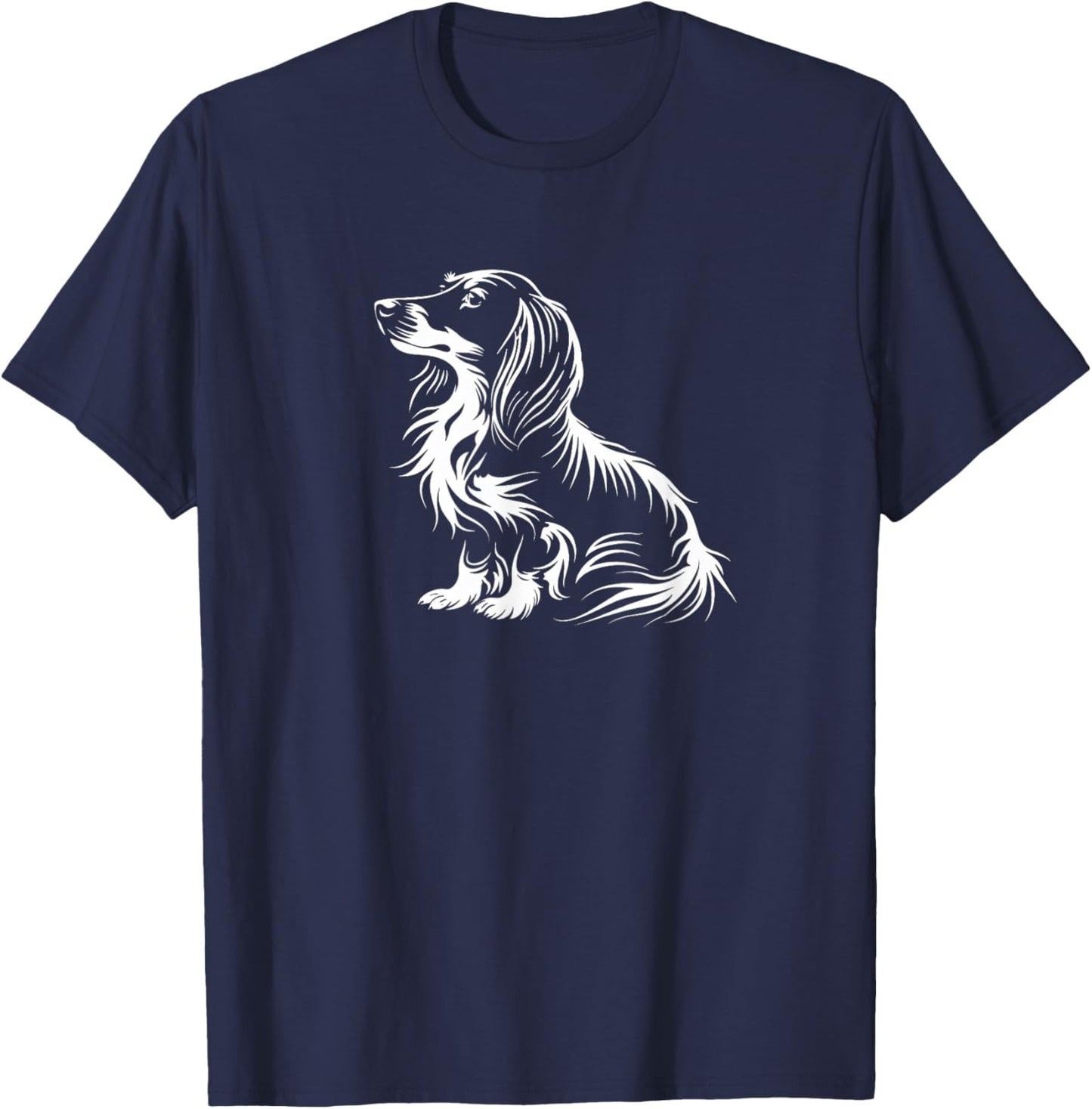 Funny Retro Vintage Logo Long Haired Dachshund T-Shirt - T-Shirt | Navy