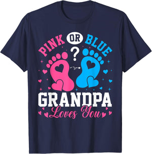 Pink Or Blue? Grandpa Loves You Funny Gender Reveal New Gran T-Shirt - T-Shirt | Navy