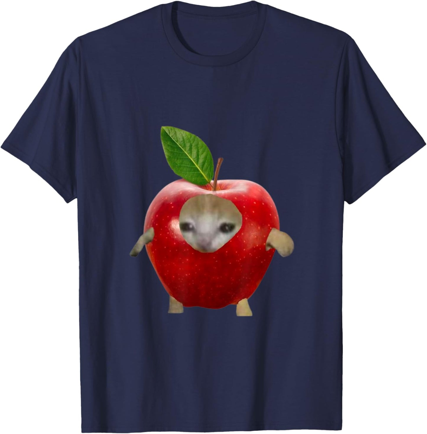 Gift Friends Funny Crying Apple Cat Memes T-Shirt - T-Shirt | Navy