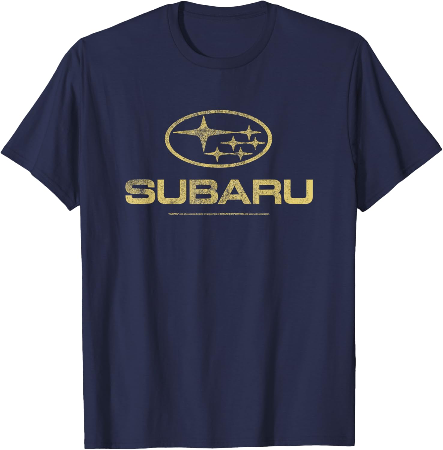 Subaru Distressed Star Logo in Yellow Car Company T-Shirt - T-Shirt | Navy