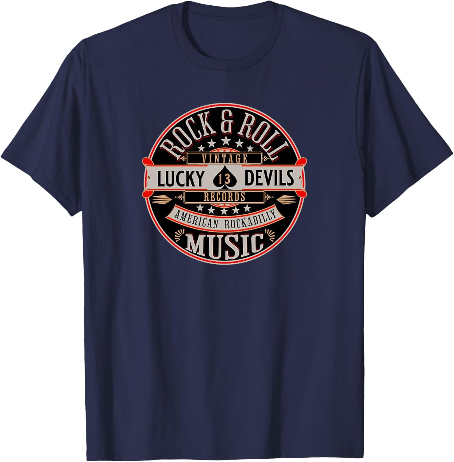 Rockabilly Music Lucky Devil Retro Vintage 1950's Rock Roll Haut de Gamme T-Shirt - T-Shirt | Navy