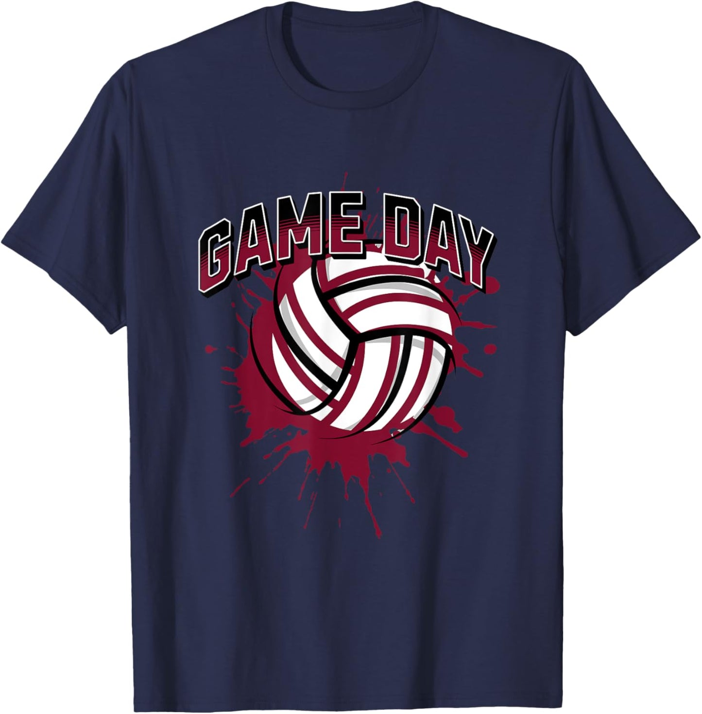 Volleyball Parents Team Game Day Maroon Black & Gray Art T-Shirt - T-Shirt | Navy