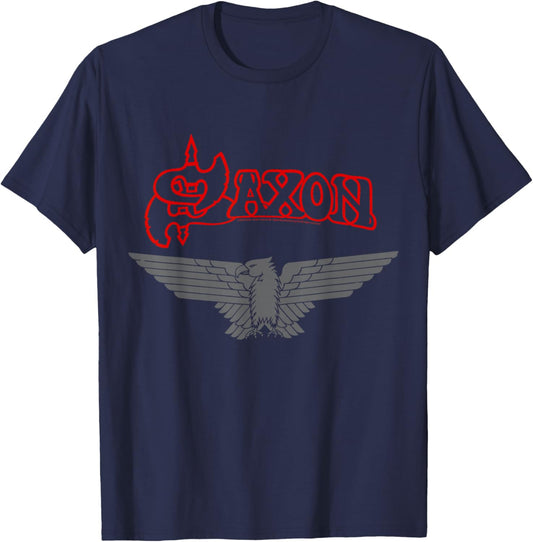 Offiziell Saxon Eagle Vintage Band Retro Musik Heavy Metal T-Shirt - T-Shirt | Navy