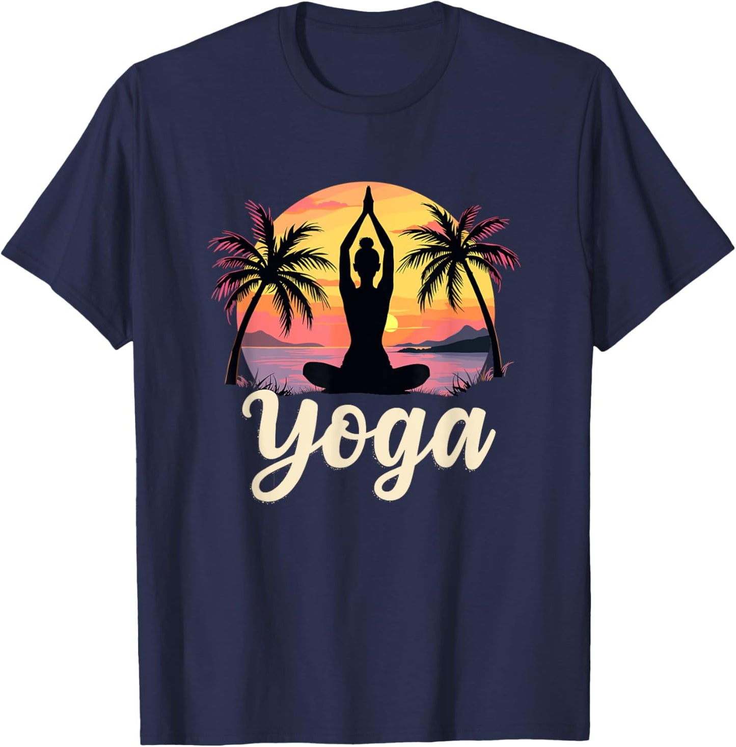 Sunsets And Yoga Meditation - Namaste Vintage Yoga T-Shirt - T-Shirt | Navy
