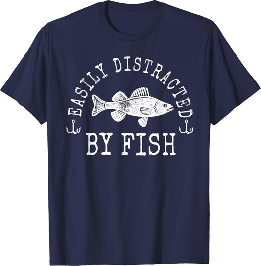 Easily Distracted by Fish Funny Fishing T-Shirt - T-Shirt | Navy