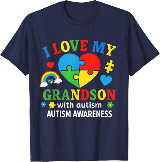 I Love My Grandson with Autism Grandma Grandpa Support T-Shirt - T-Shirt | Navy