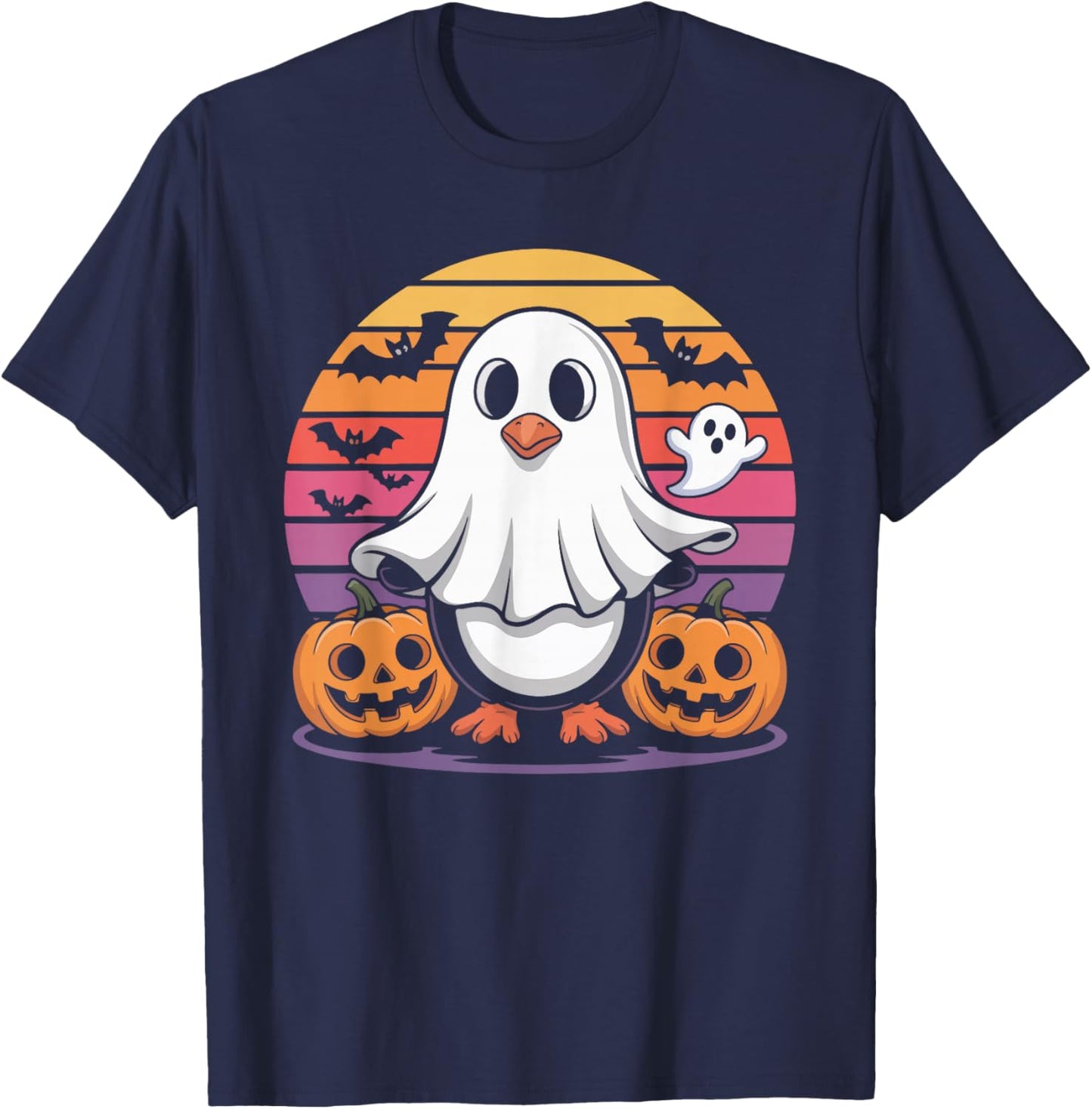 Cute Penguin Ghost Halloween Pumpkin Fun T-Shirt - T-Shirt | Navy