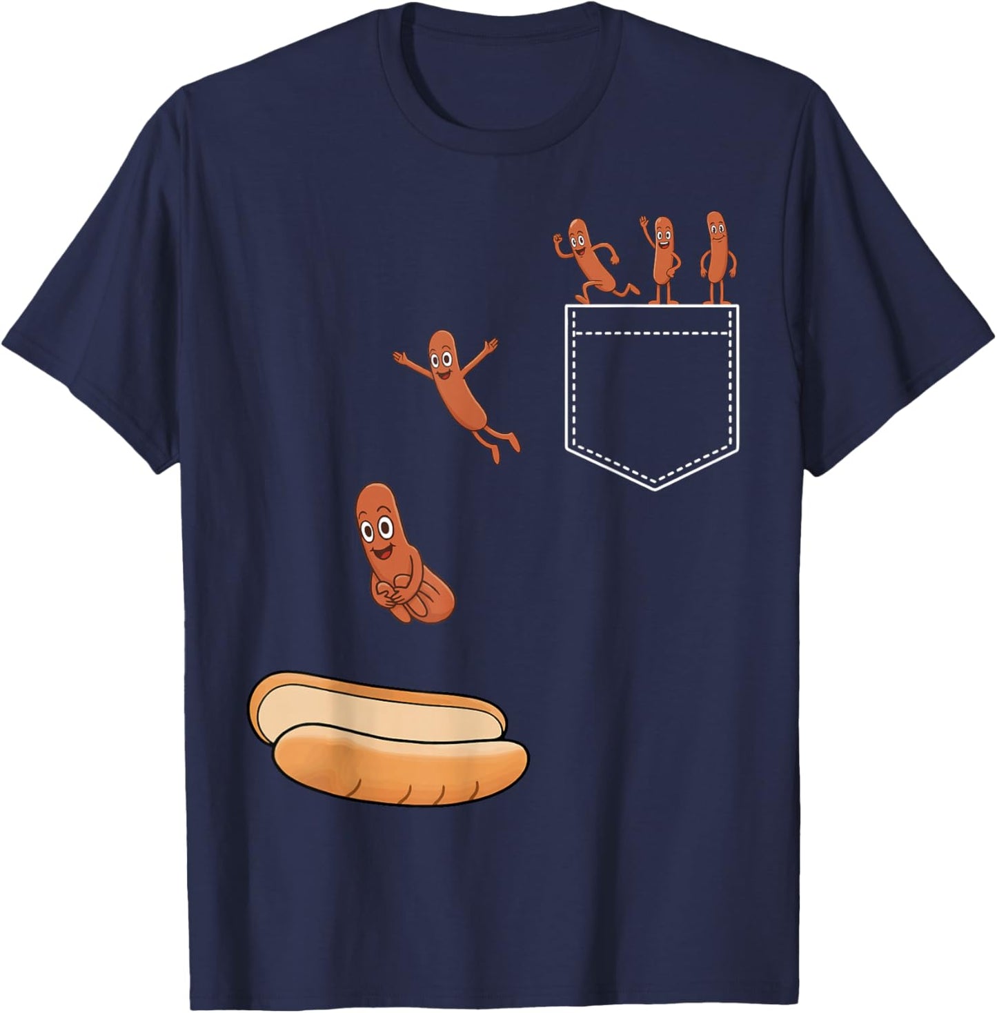 Hotdog Jumping Into Bun Funny BBQ Grilling T-Shirt - T-Shirt | Navy
