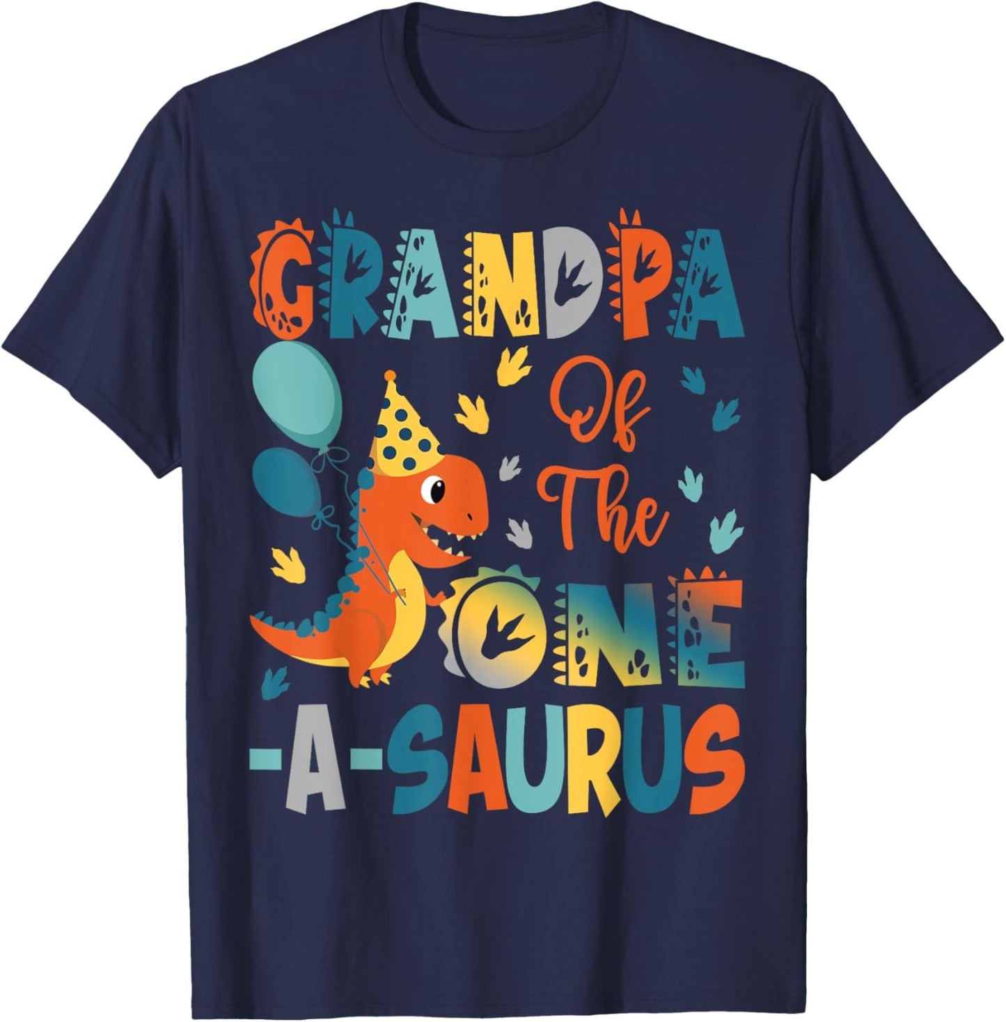 Grandpa Of The One-A-Saurus 2Nd Birthday Dinosaur Party T-Shirt - T-Shirt | Navy