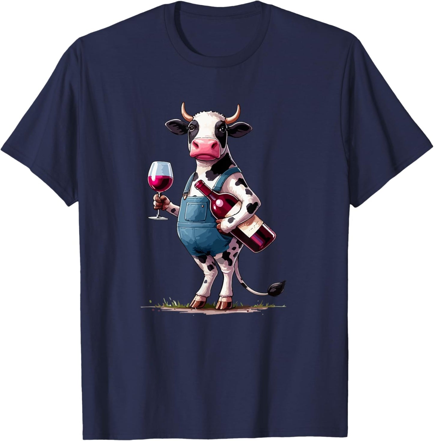 Cow Drinking Wine Costume Farmer Funny Party Drinker T-Shirt - T-Shirt | Navy