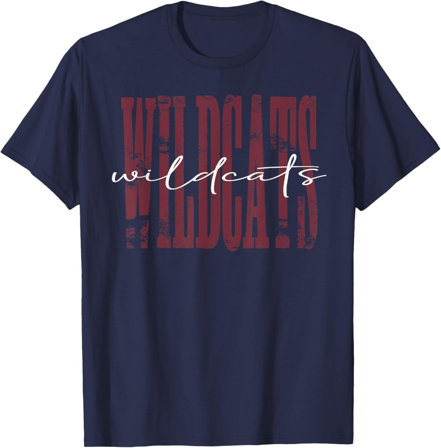 Maroon Wildcat Pride Distressed School Spirit Wildcats T-Shirt - T-Shirt | Navy