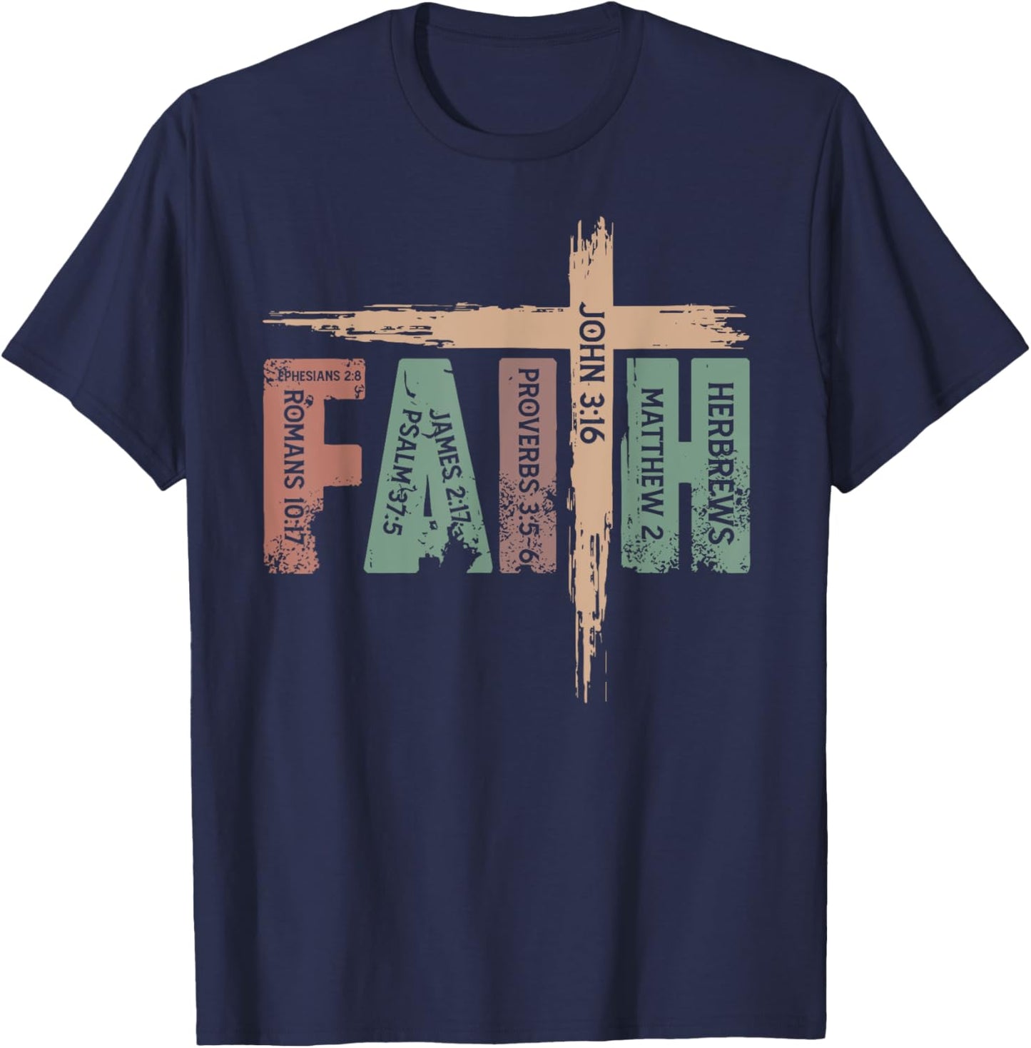 Retro Christian Faith Bible Verse Religious Christian Cross T-Shirt - T-Shirt | Navy