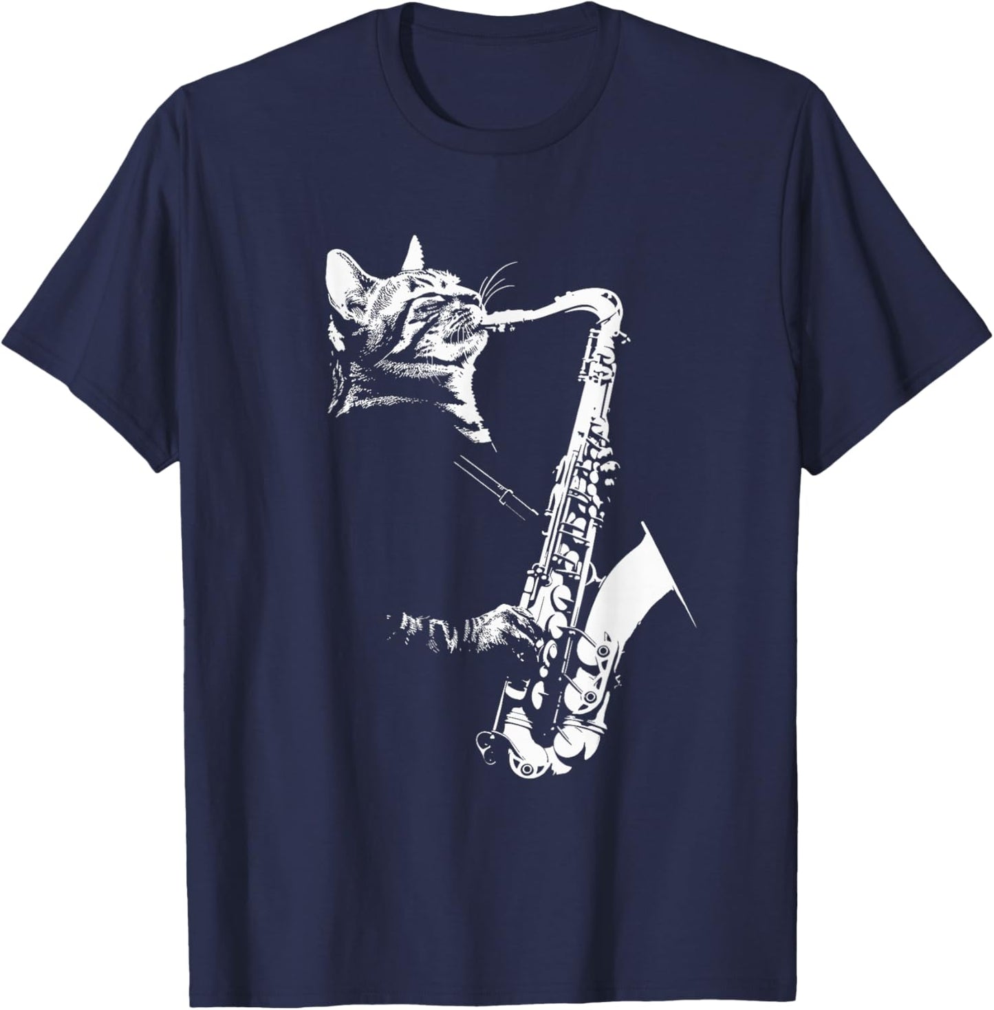 Funny Cat Saxophone Jazz Musician Sax T-Shirt - T-Shirt | Navy