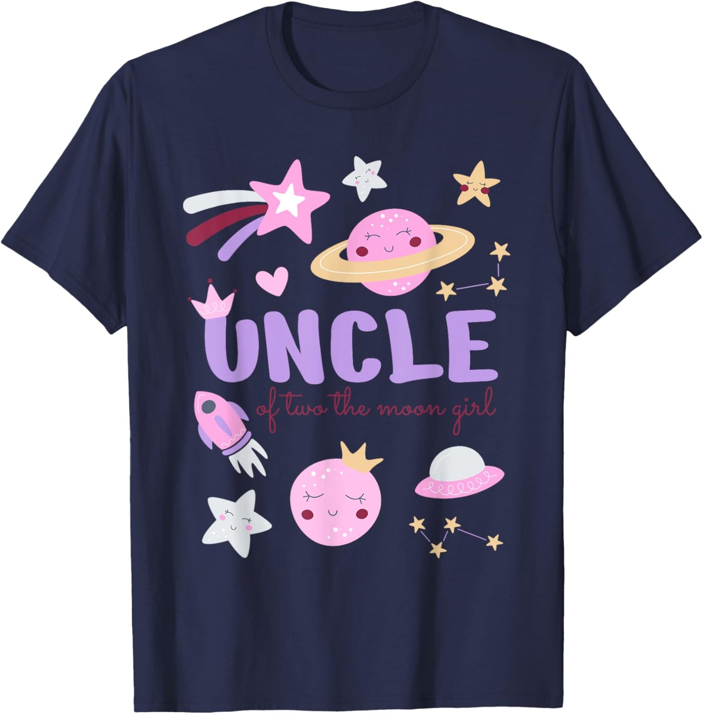 Uncle of Two The Moon Girl Cosmos Stars Space 2nd Birthday T-Shirt - T-Shirt | Navy