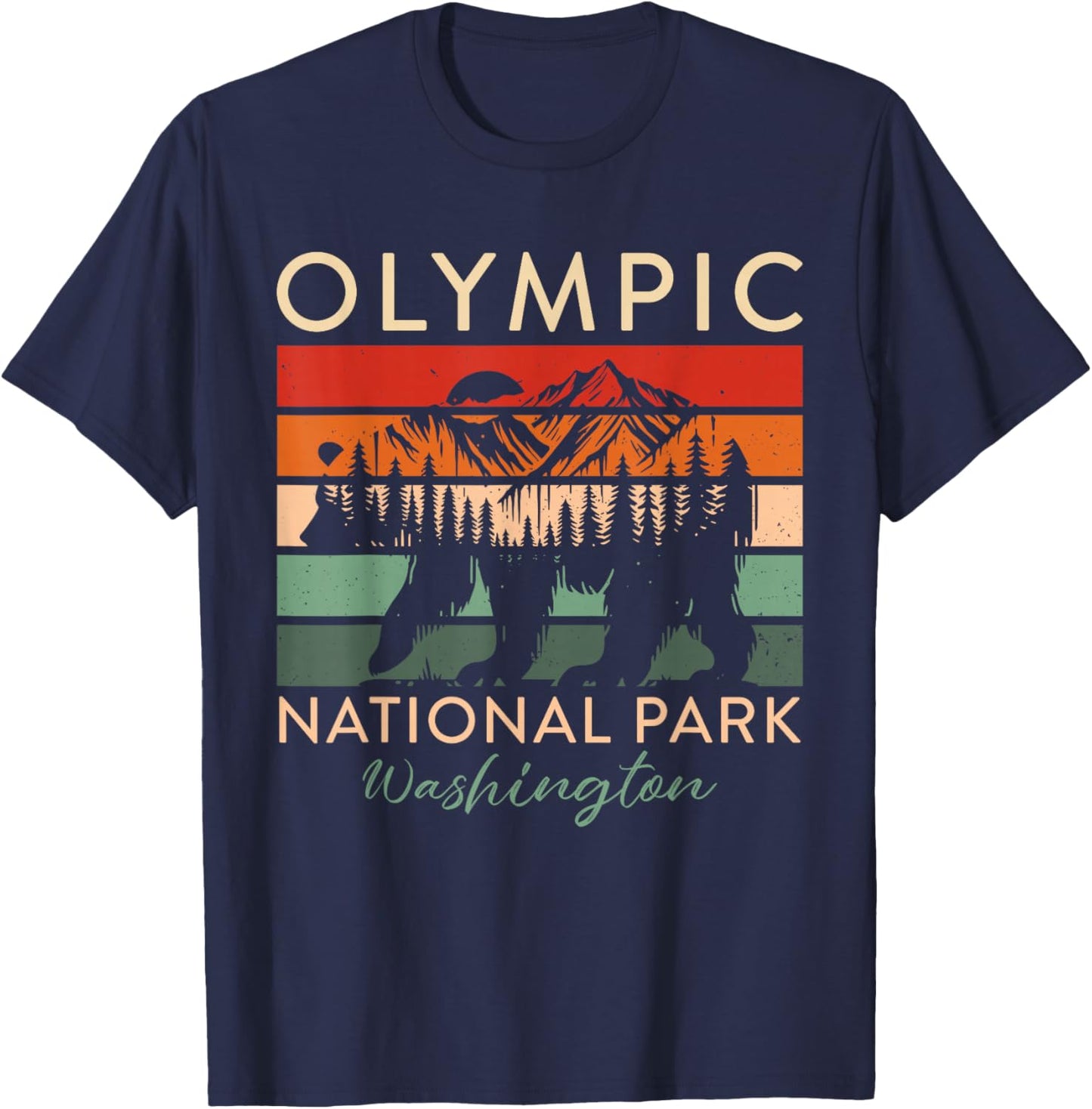 Retro Vintage Olympic National Park for kids Hiking Camping T-Shirt - T-Shirt | Navy