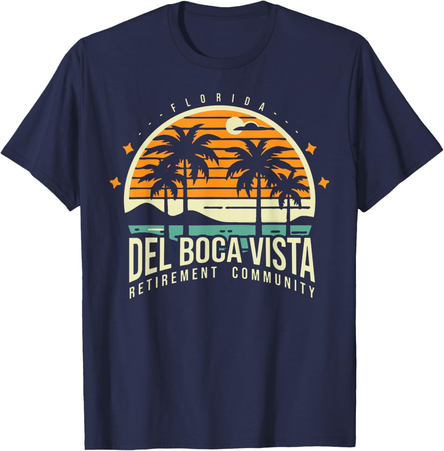 Del Boca Vista T Shirts Retro Retirement Community T-Shirt - T-Shirt | Navy