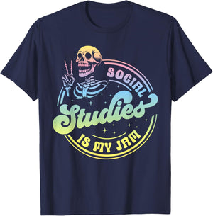 Social Studies is My Jam Skeleton History Teacher Costume T-Shirt - T-Shirt | Navy