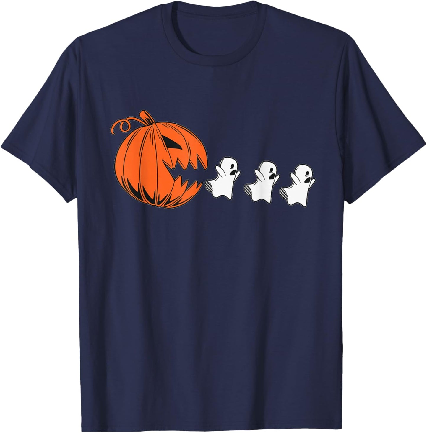 Halloween Gamer Pumpkin Eating Ghost Costume Men Boys Kids T-Shirt - T-Shirt | Navy