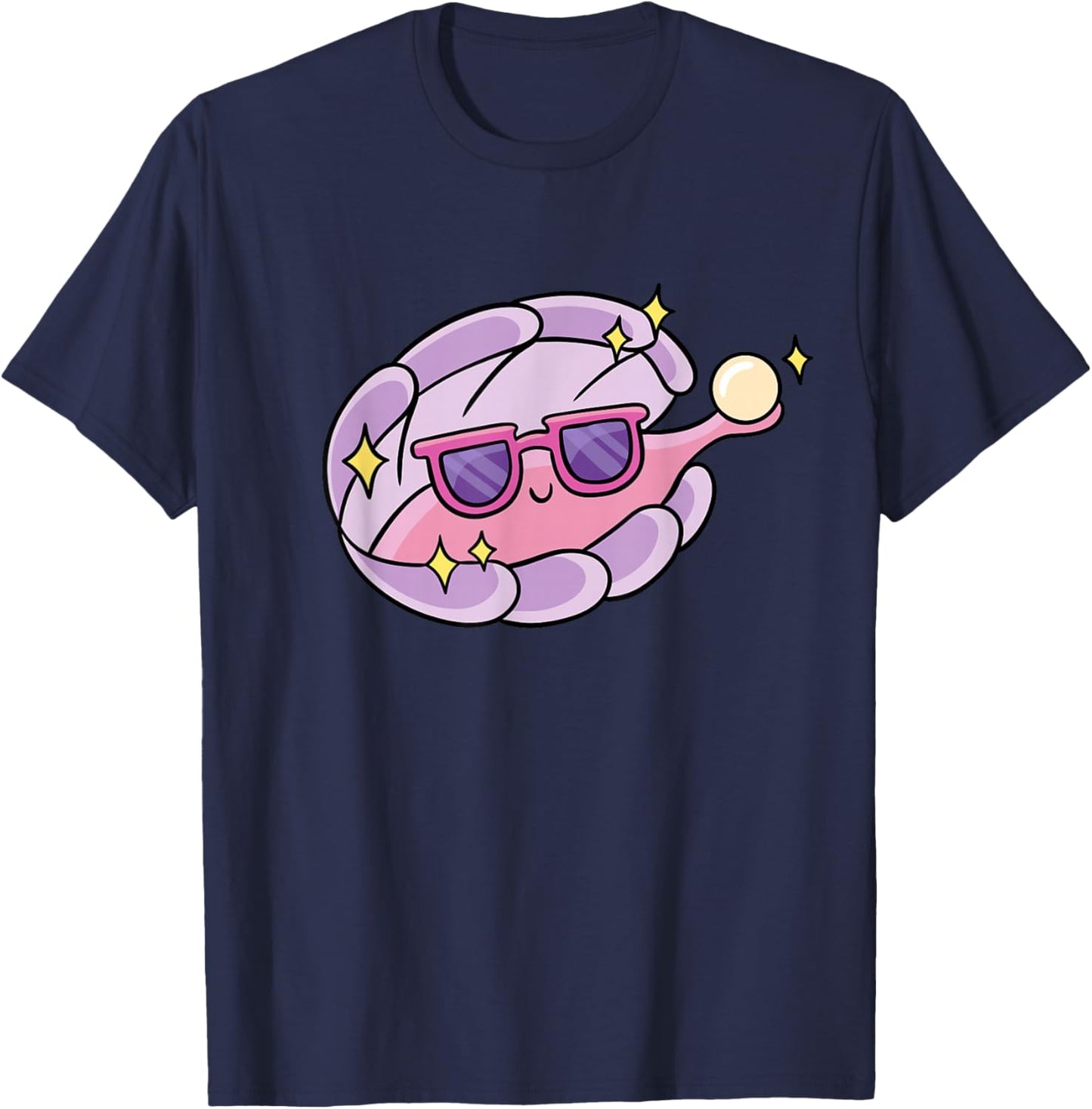 Cartoon Clam With Sunglasses And Pearl T-Shirt - T-Shirt | Navy