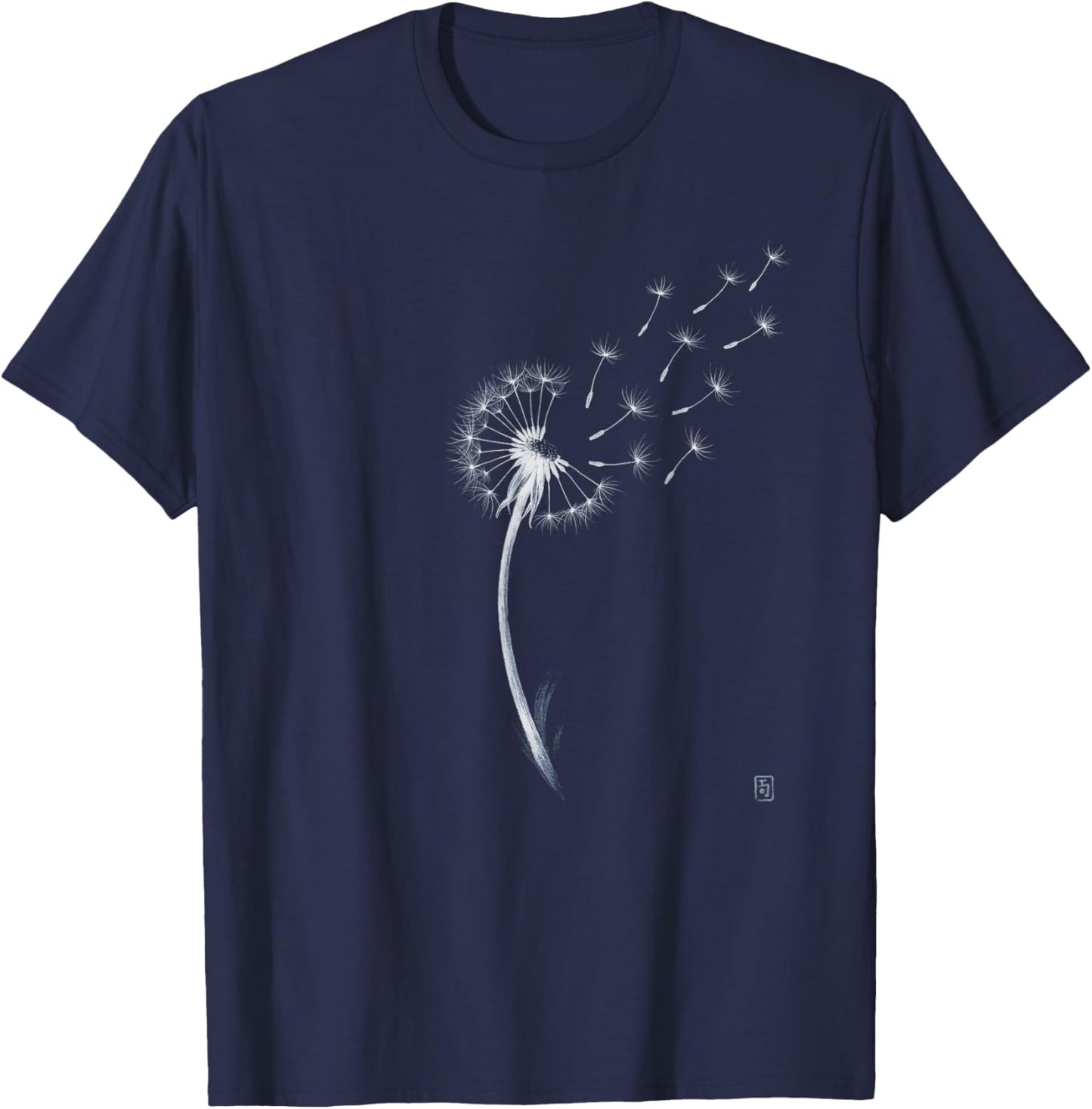 The Dandelion Wish - Minimalist Japanese Ink Sumi E Line Art T-Shirt - T-Shirt | Navy