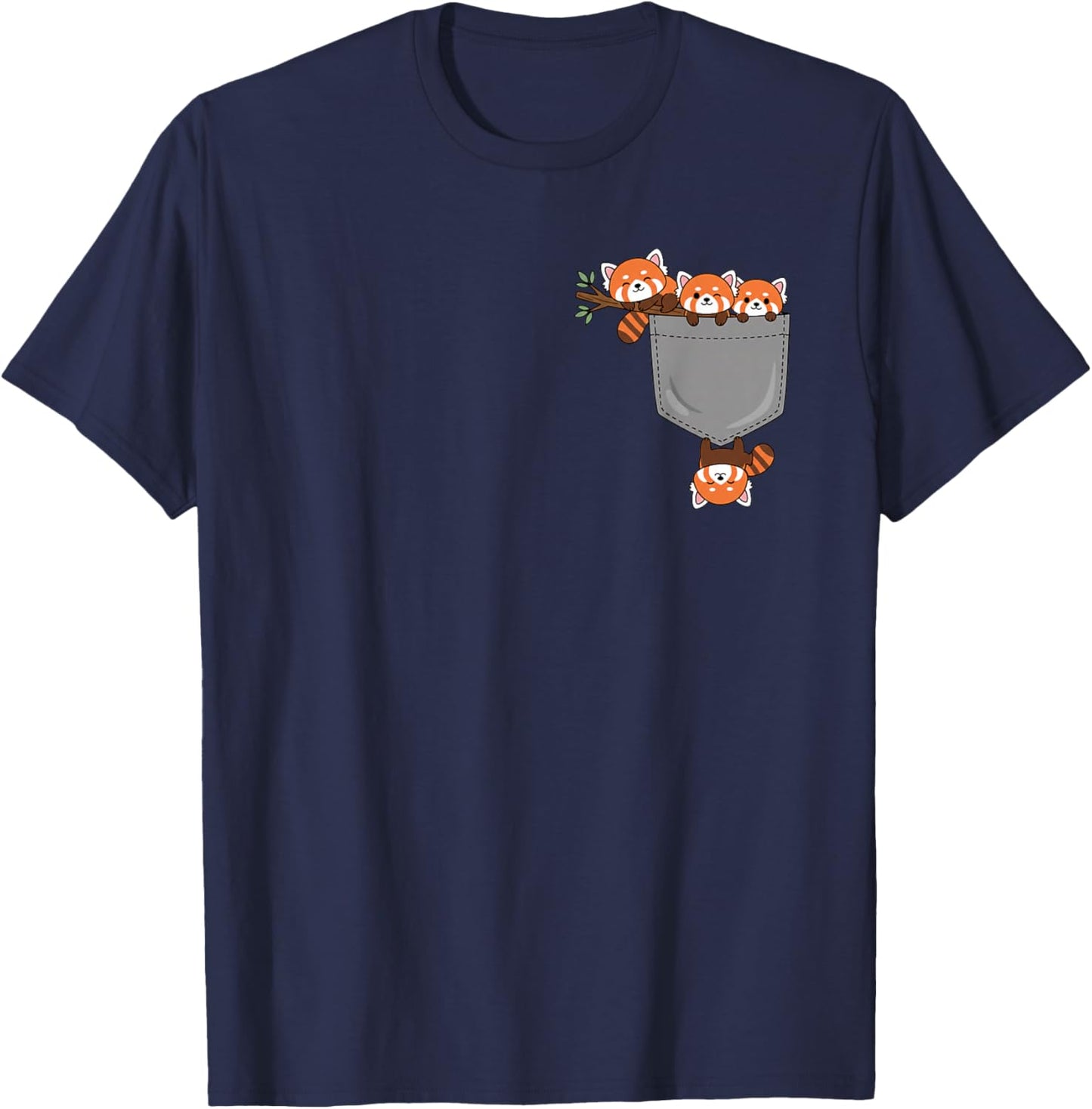 Cute Red Panda Pocket Design Playful Animal Lover Kids T-Shirt - T-Shirt | Navy