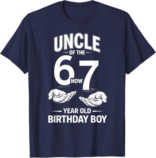7 Year Old Birthday I was 6 Now I'm 7 67 Meme Uncle T-Shirt - T-Shirt | Navy