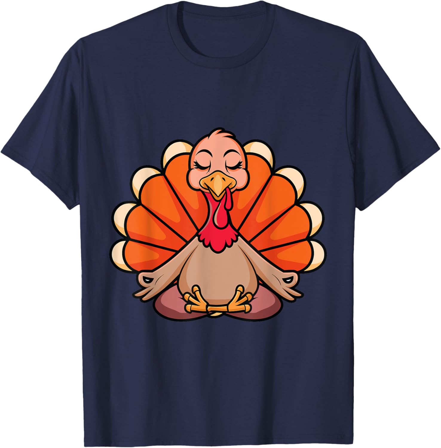 Turkey Yoga Thanksgiving Day Meditating Namaste Fall Women T-Shirt - T-Shirt | Navy