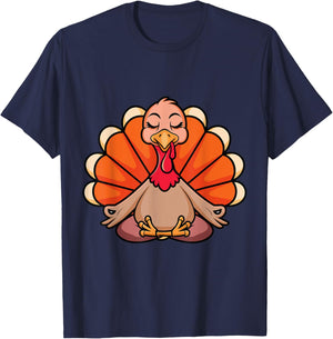 Turkey Yoga Thanksgiving Day Meditating Namaste Fall Women T-Shirt - T-Shirt | Navy
