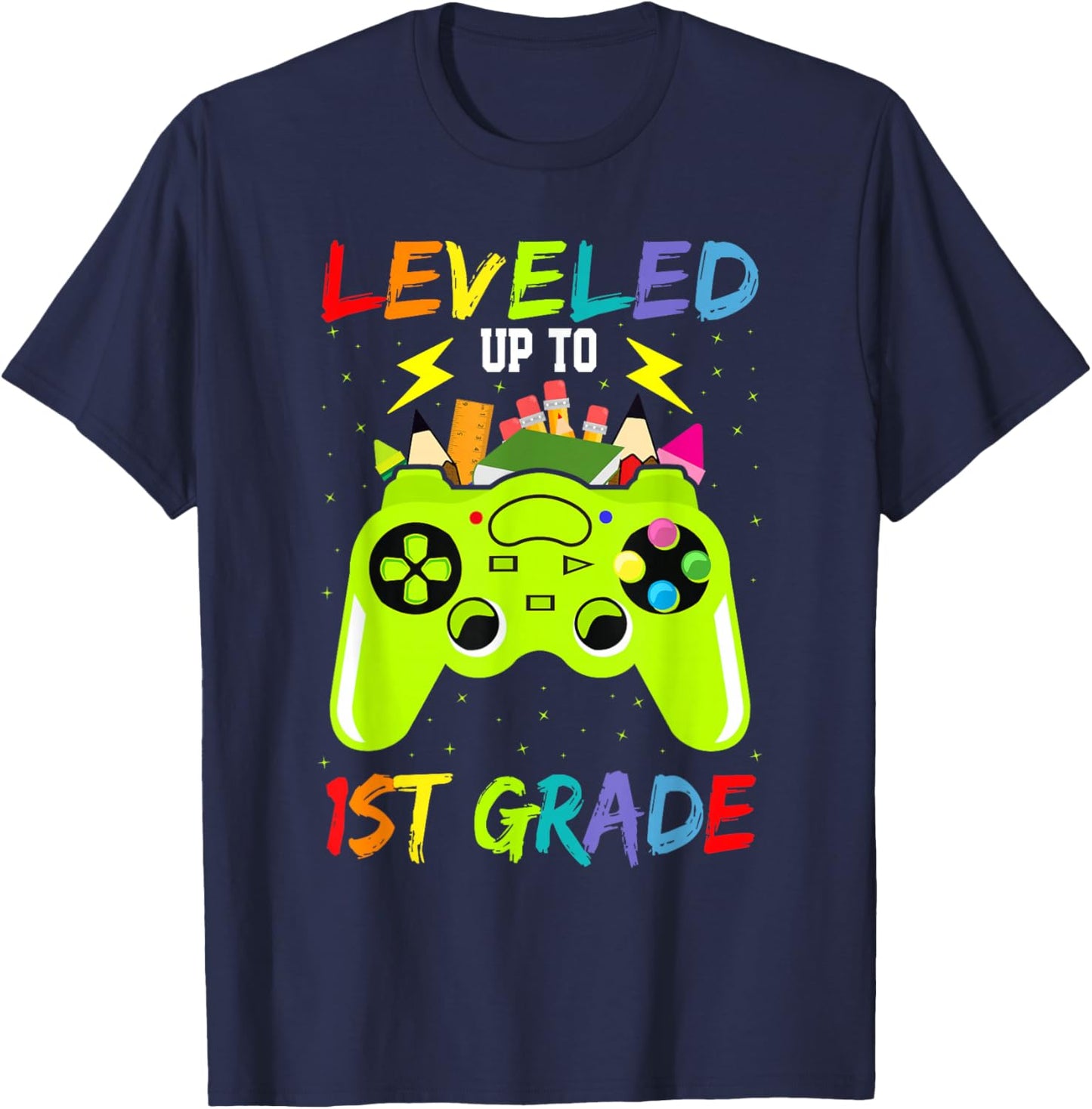 Leveled Up To 1st Grade Gamer Back To School First Day Boys T-Shirt - T-Shirt | Navy
