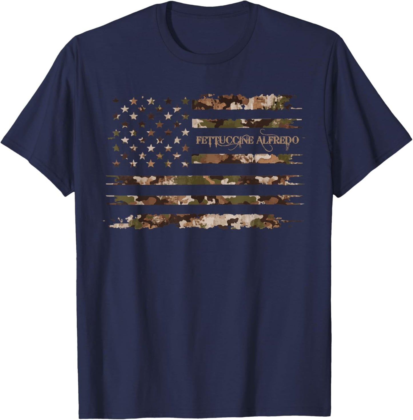 Fettuccine Alfredo Italian Food Pasta Lover Camo Distressed T-Shirt - T-Shirt | Navy