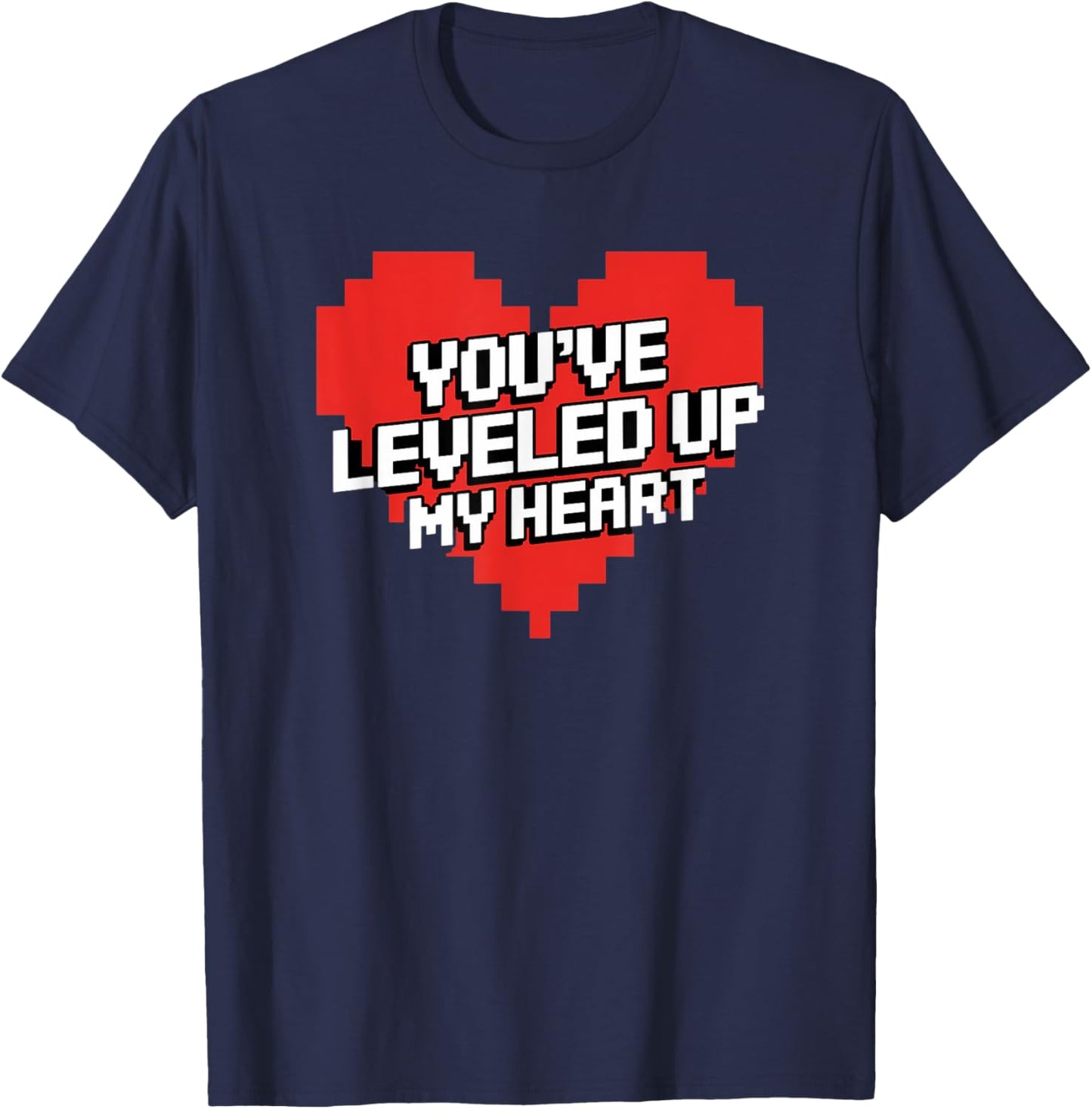 You've Leveled Up My Heart Gamer Love Valentine's Day Retro T-Shirt - T-Shirt | Navy