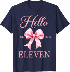 11 Year Old Birthday Girl Coquette Bow Hello Eleven Est 2015 T-Shirt - T-Shirt | Navy