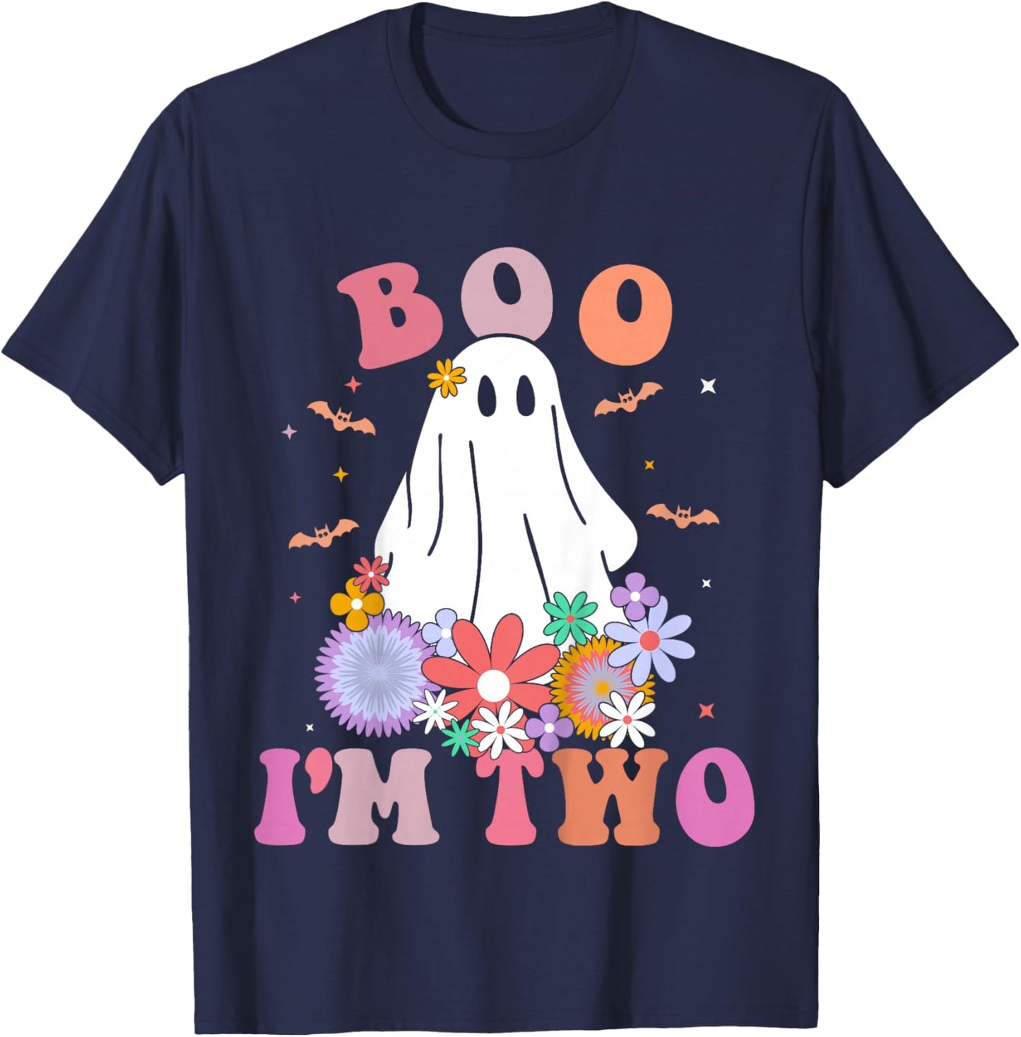 Kids Ghost Boo I'm Two Yr 2nd Birthday Kids Halloween Toddler T-Shirt - T-Shirt | Navy