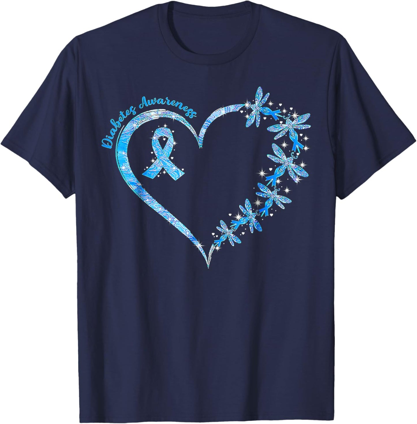 In November We Wear Blue Cure Diabetes Awareness Love Heart T-Shirt - T-Shirt | Navy