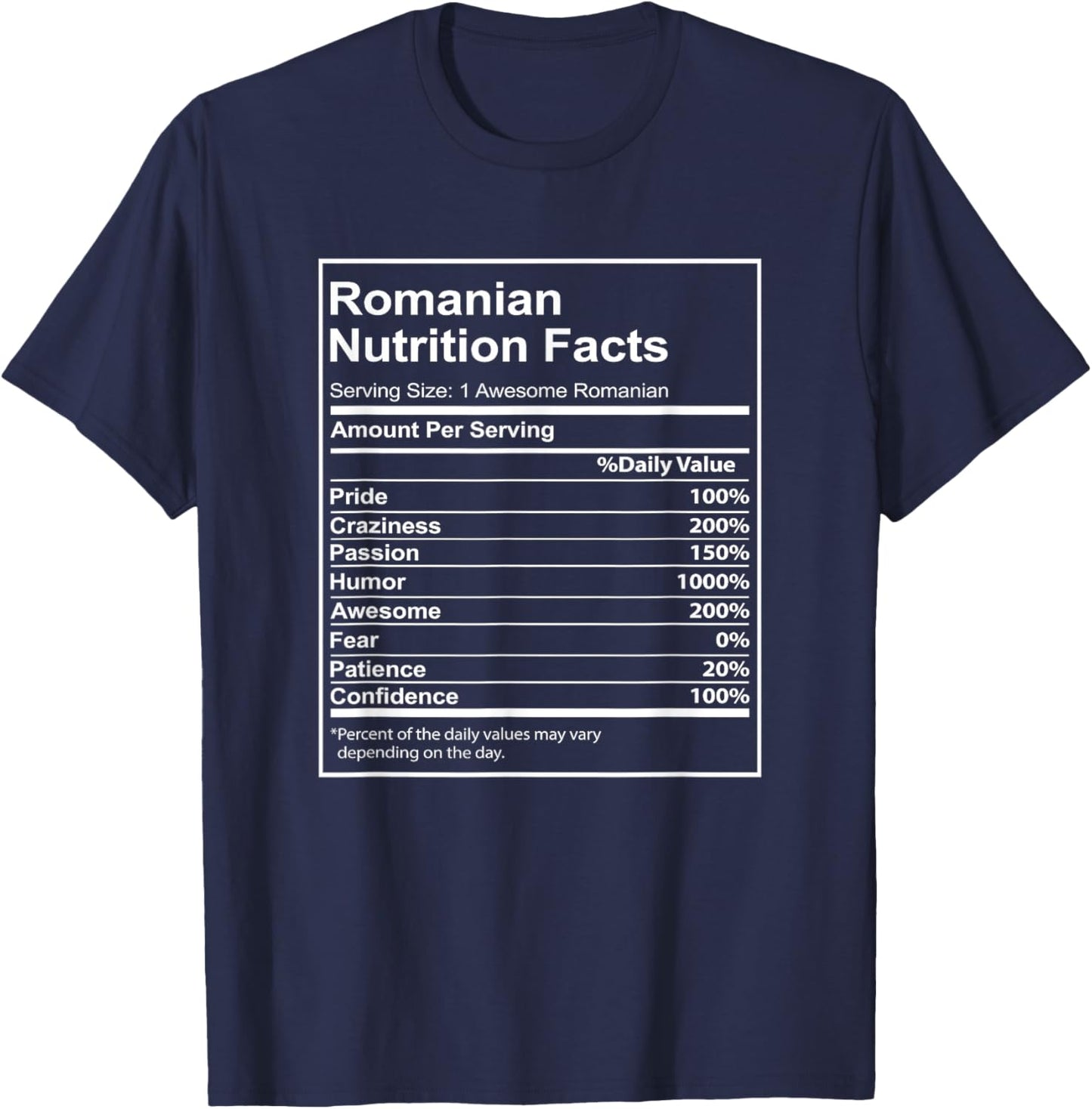 Romanian Nutrition Facts Funny Romanian Pride Heritage T-Shirt - T-Shirt | Navy