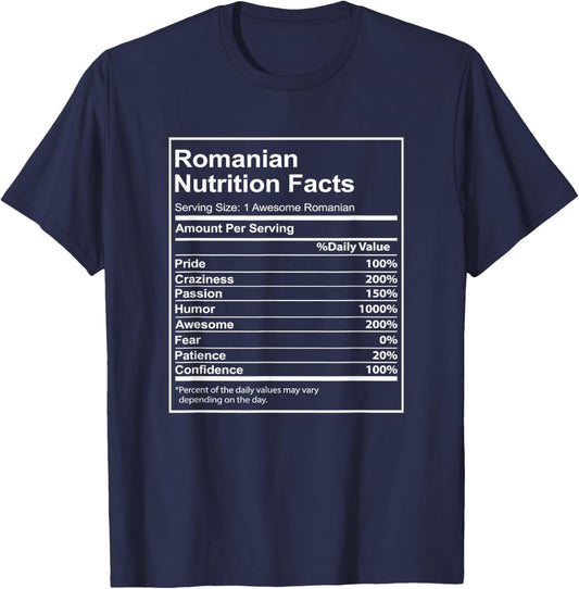 Romanian Nutrition Facts Funny Romanian Pride Heritage T-Shirt - T-Shirt | Navy