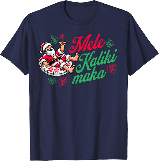 Mele Kalikimaka Tropical Vacation Hawaii Hawaiian Christmas T-Shirt - T-Shirt | Navy