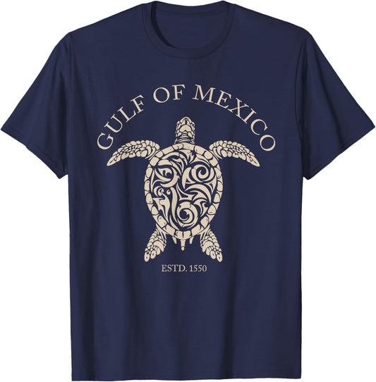 Vintage Sea Turtle Gulf of Mexico Est 1550 Anti Trump T-Shirt - T-Shirt | Navy