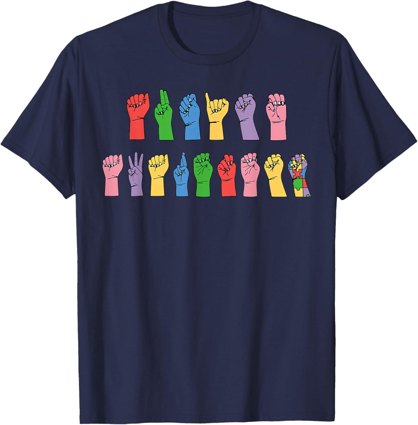 Autism Awareness ASL Hand Sign Language Special Education T-Shirt - T-Shirt | Navy