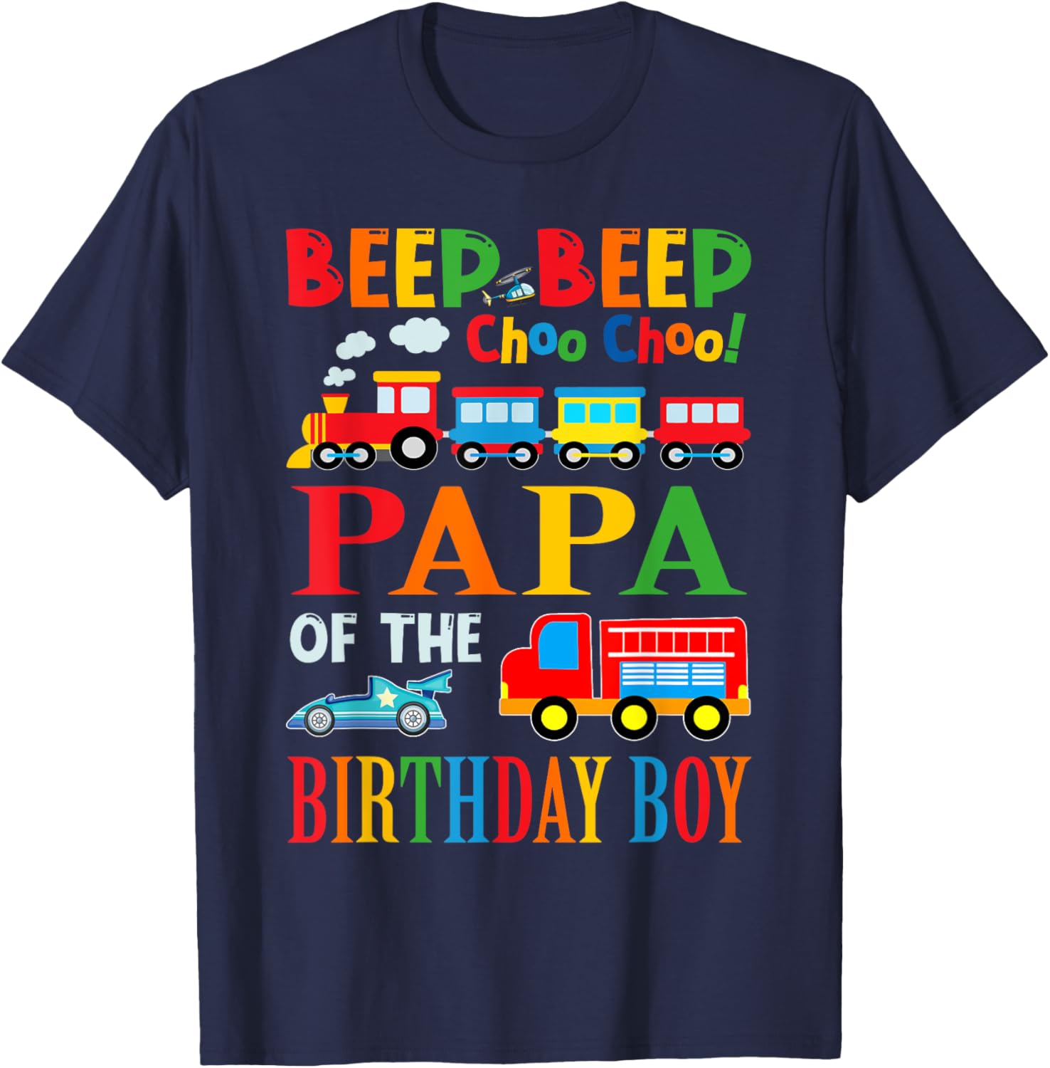 Papa Of The Birthday Boy Transportation Family Matching T-Shirt - T-Shirt | Navy