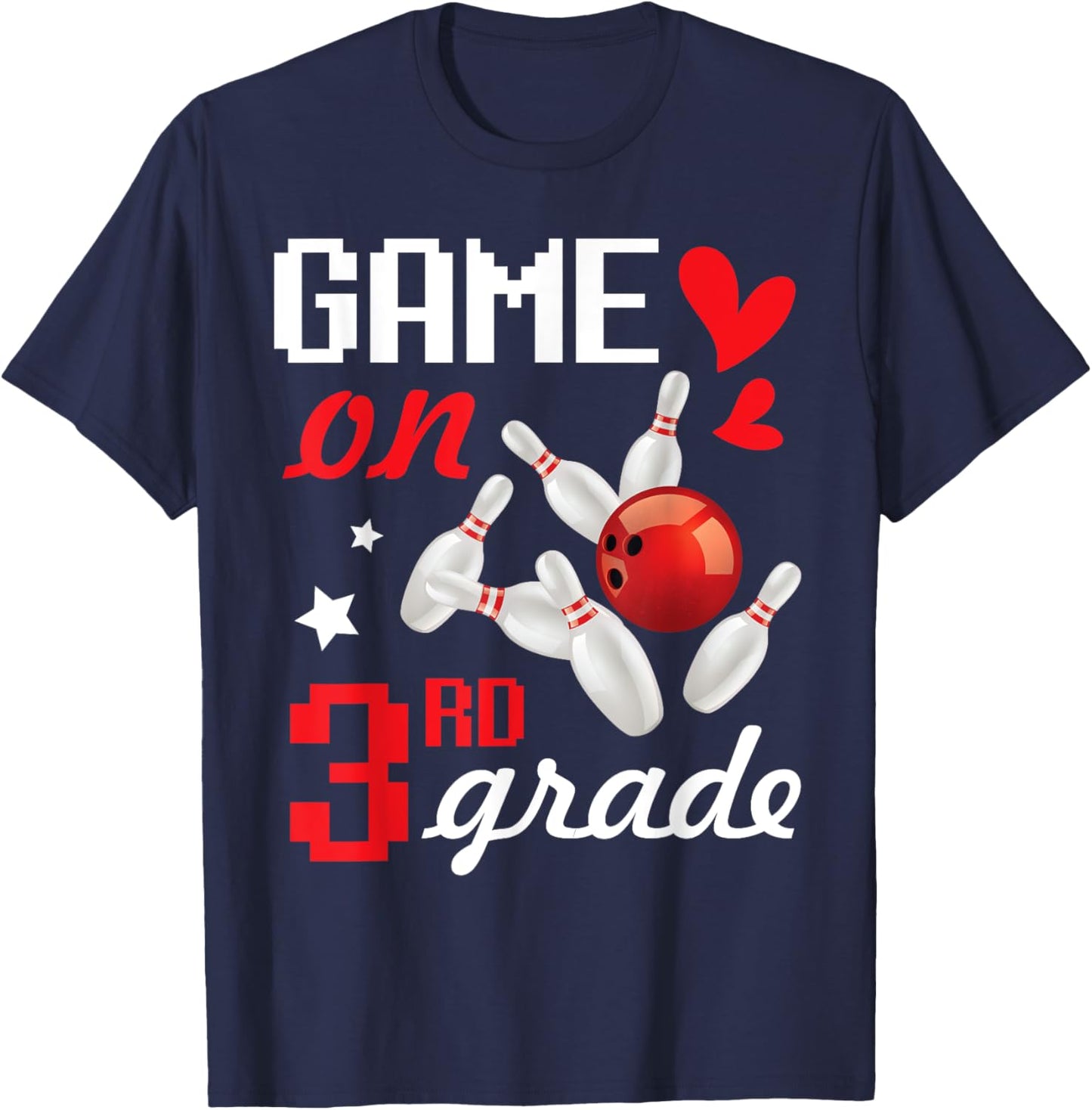 Bowling Bowler Student Back To School Day Game On 3rd Grade T-Shirt - T-Shirt | Navy