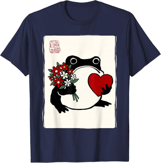 Grumpy Frog Japanese Men Women Kids Valentine's Day T-Shirt - T-Shirt | Navy
