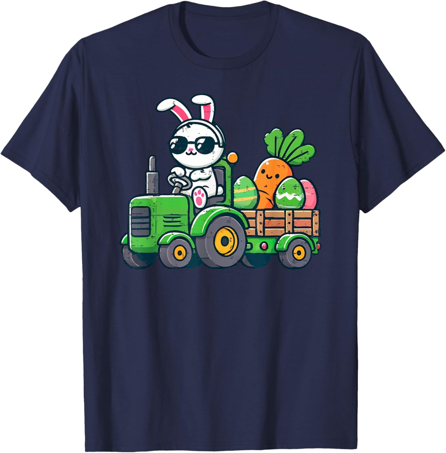 Kids Easter Eggs On Tractor Bunny Cute Boys Kids Toddle T-Shirt - T-Shirt | Navy