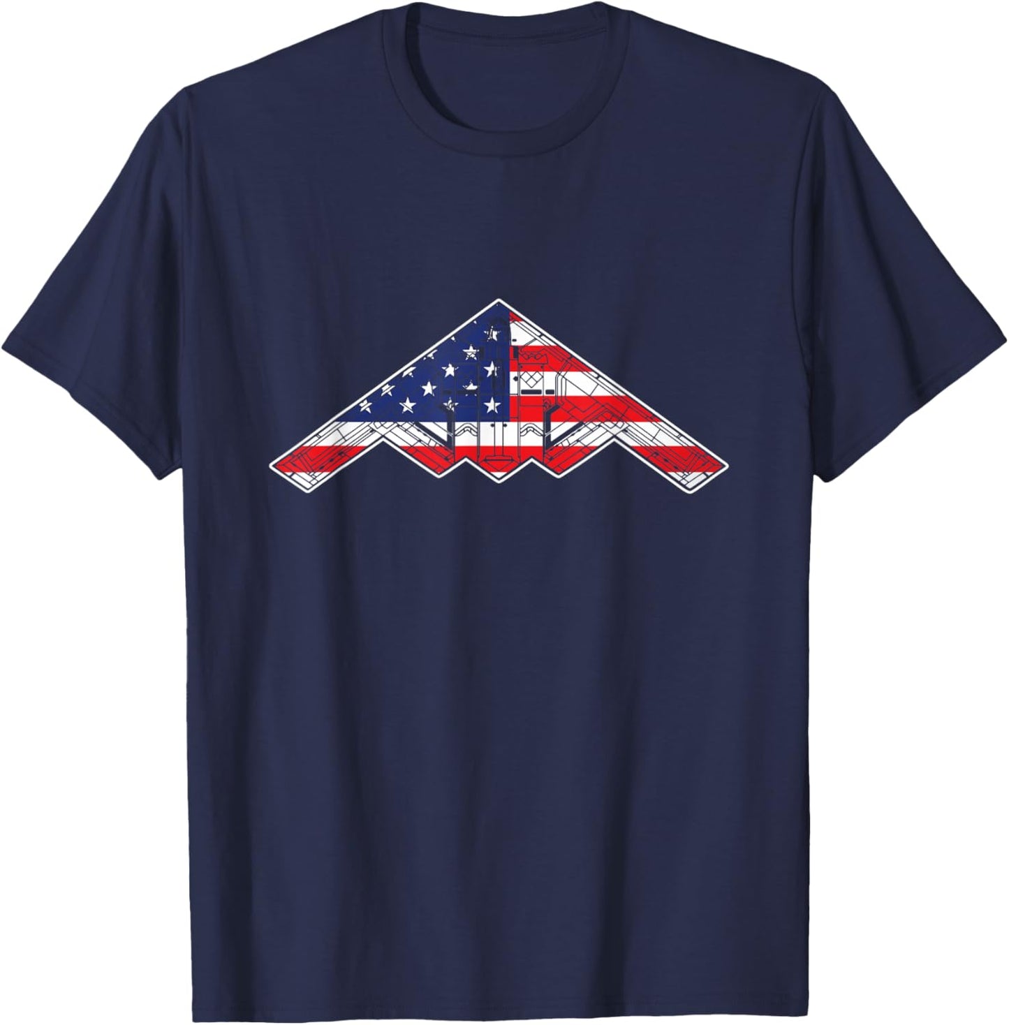 B-2 Bomber Stealth Aircraft Schematic American Flag B2 T-Shirt - T-Shirt | Navy