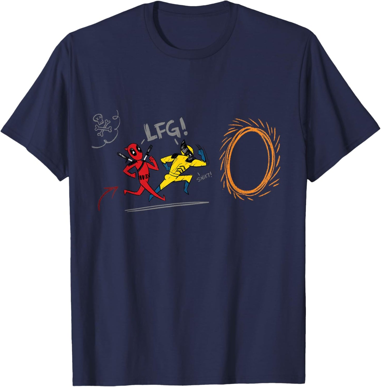 Marvel Studios Deadpool & Wolverine Portal Run Doodle LFG T-Shirt - T-Shirt | Navy