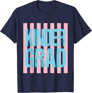 Striped Kinder Grad End of School Kindergarten Graduation T-Shirt - T-Shirt | Navy