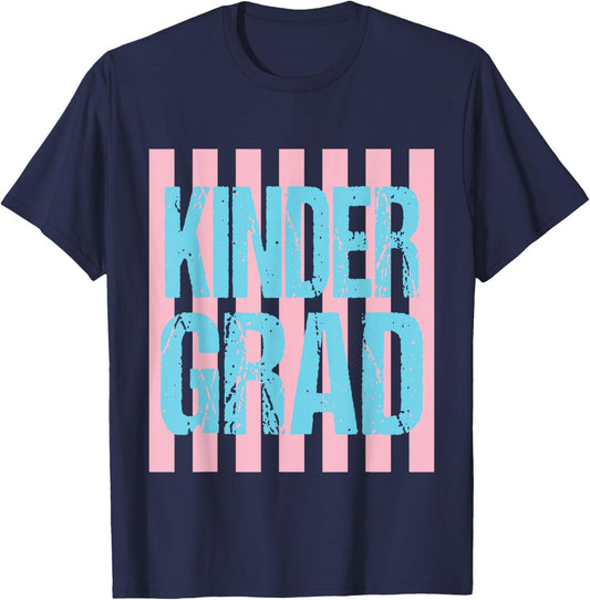 Striped Kinder Grad End of School Kindergarten Graduation T-Shirt - T-Shirt | Navy